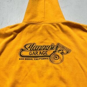Men's Slappy's Garage Hoodie Yellow Spell-Out L Skateboard San Diego Half Pipe